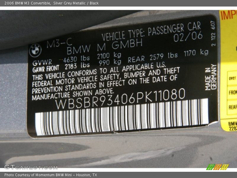 Silver Grey Metallic / Black 2006 BMW M3 Convertible