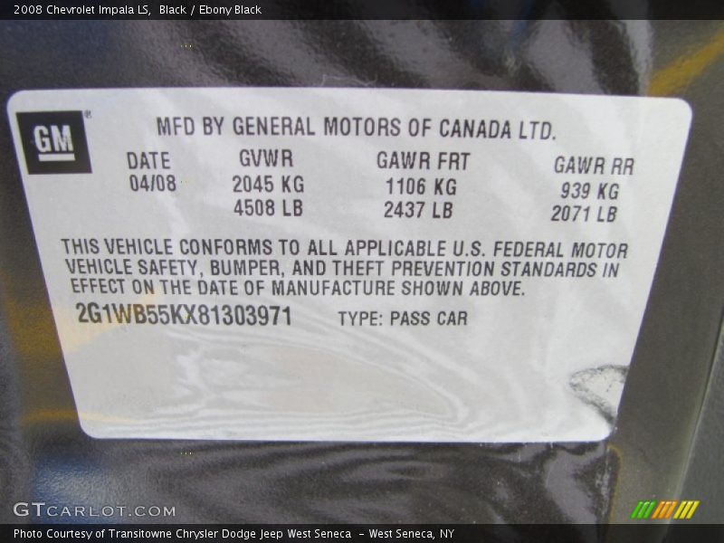 Black / Ebony Black 2008 Chevrolet Impala LS