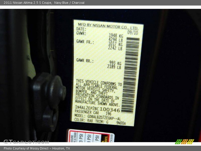 Navy Blue / Charcoal 2011 Nissan Altima 2.5 S Coupe