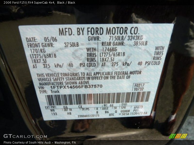 2006 F150 FX4 SuperCab 4x4 Black Color Code UA