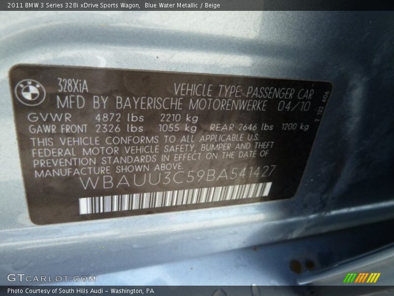 Blue Water Metallic / Beige 2011 BMW 3 Series 328i xDrive Sports Wagon