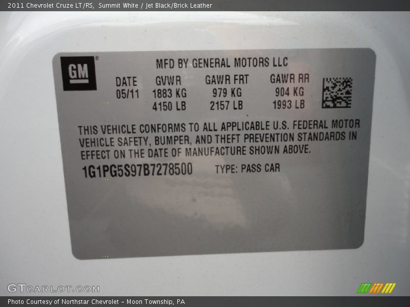 Summit White / Jet Black/Brick Leather 2011 Chevrolet Cruze LT/RS