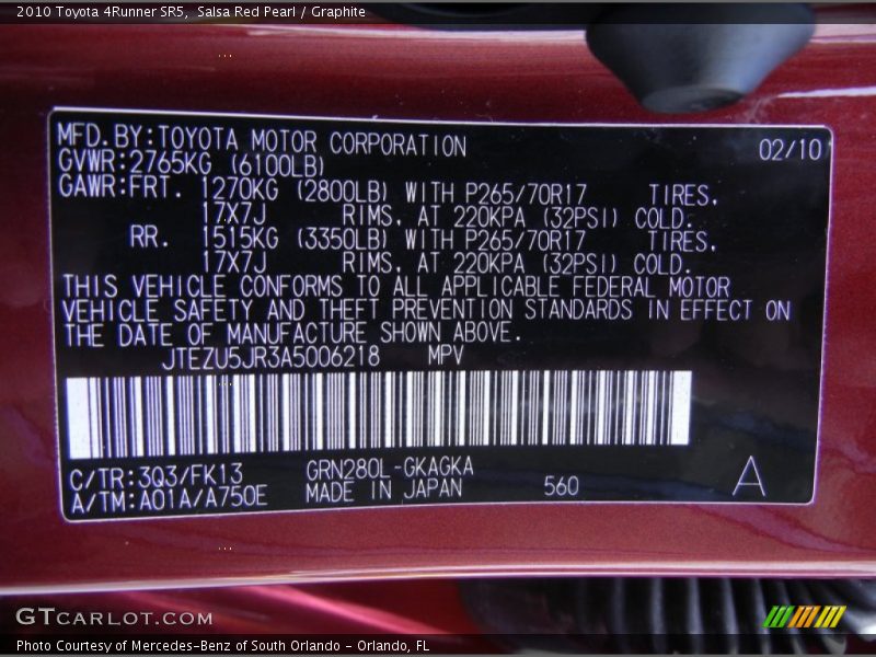 Salsa Red Pearl / Graphite 2010 Toyota 4Runner SR5