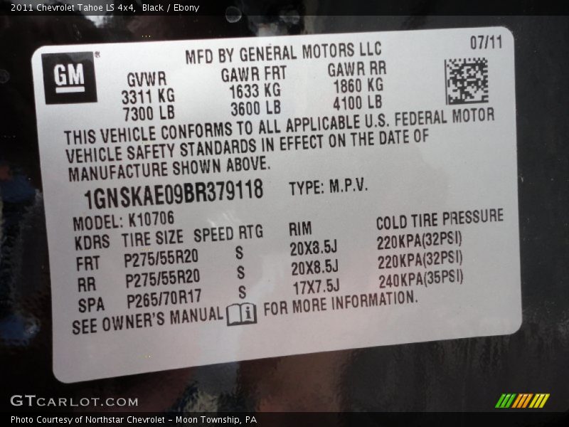 Black / Ebony 2011 Chevrolet Tahoe LS 4x4