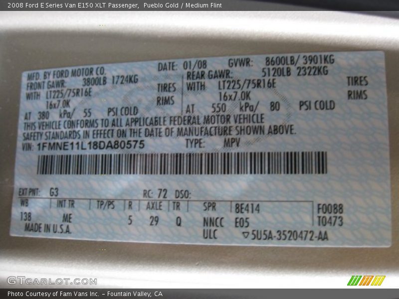 Pueblo Gold / Medium Flint 2008 Ford E Series Van E150 XLT Passenger