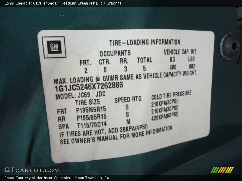 Medium Green Metallic / Graphite 1999 Chevrolet Cavalier Sedan