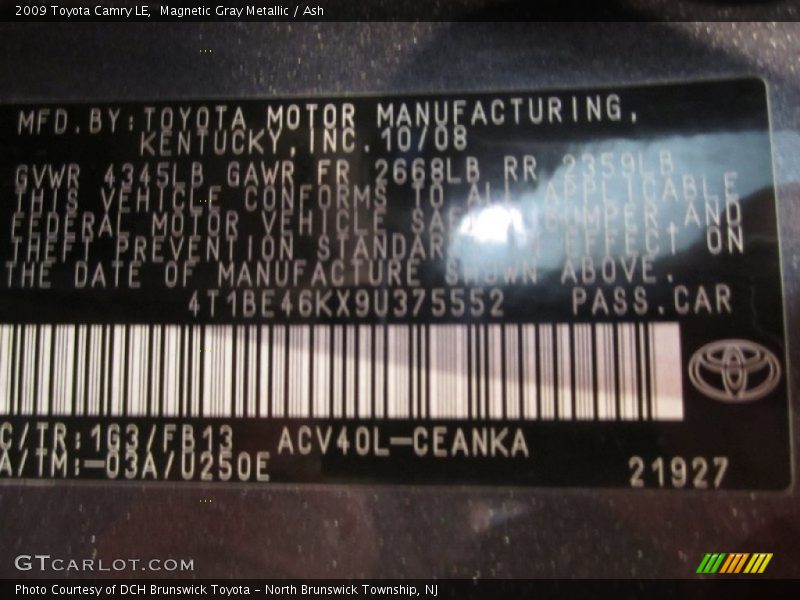 Magnetic Gray Metallic / Ash 2009 Toyota Camry LE