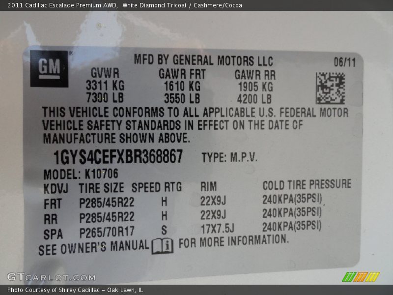 White Diamond Tricoat / Cashmere/Cocoa 2011 Cadillac Escalade Premium AWD
