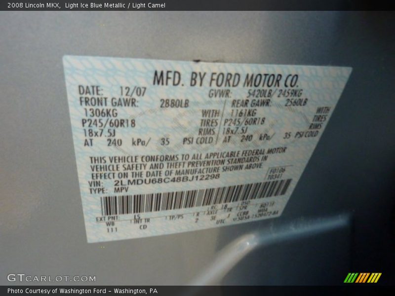 Light Ice Blue Metallic / Light Camel 2008 Lincoln MKX