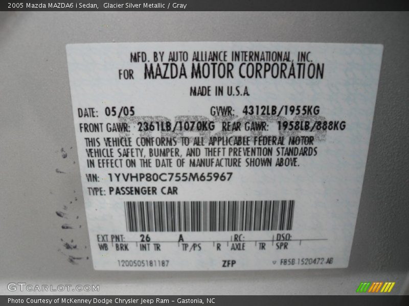 Glacier Silver Metallic / Gray 2005 Mazda MAZDA6 i Sedan