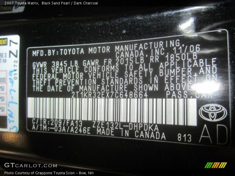 Black Sand Pearl / Dark Charcoal 2007 Toyota Matrix