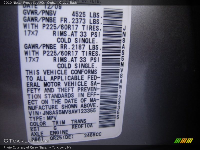Gotham Gray / Black 2010 Nissan Rogue SL AWD