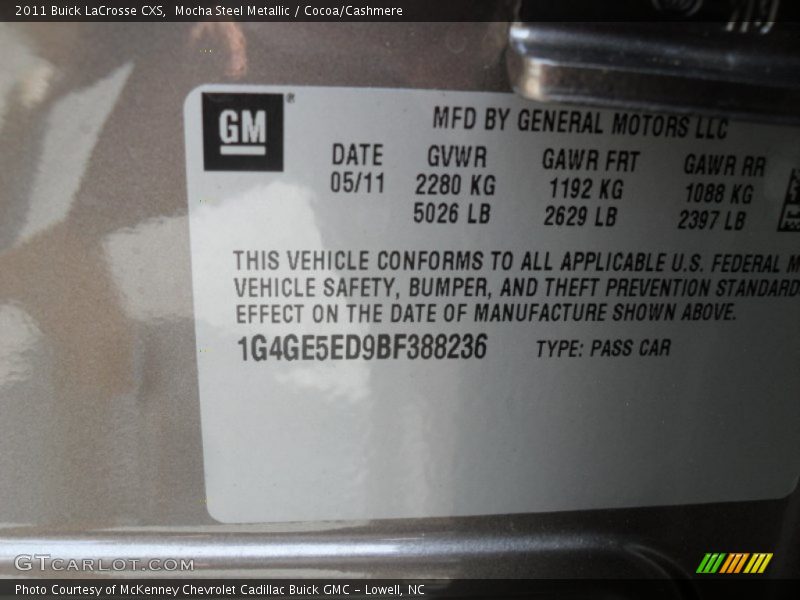 Mocha Steel Metallic / Cocoa/Cashmere 2011 Buick LaCrosse CXS