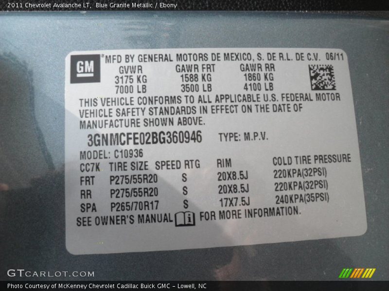 Blue Granite Metallic / Ebony 2011 Chevrolet Avalanche LT