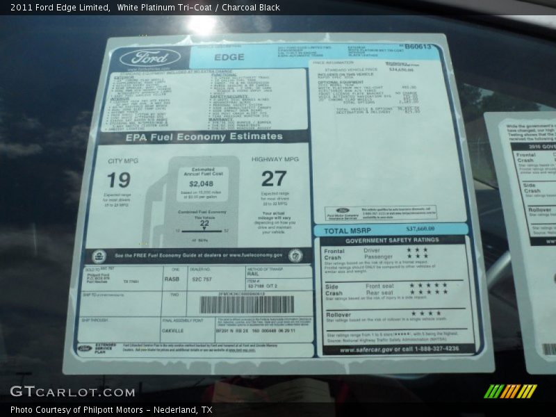 White Platinum Tri-Coat / Charcoal Black 2011 Ford Edge Limited