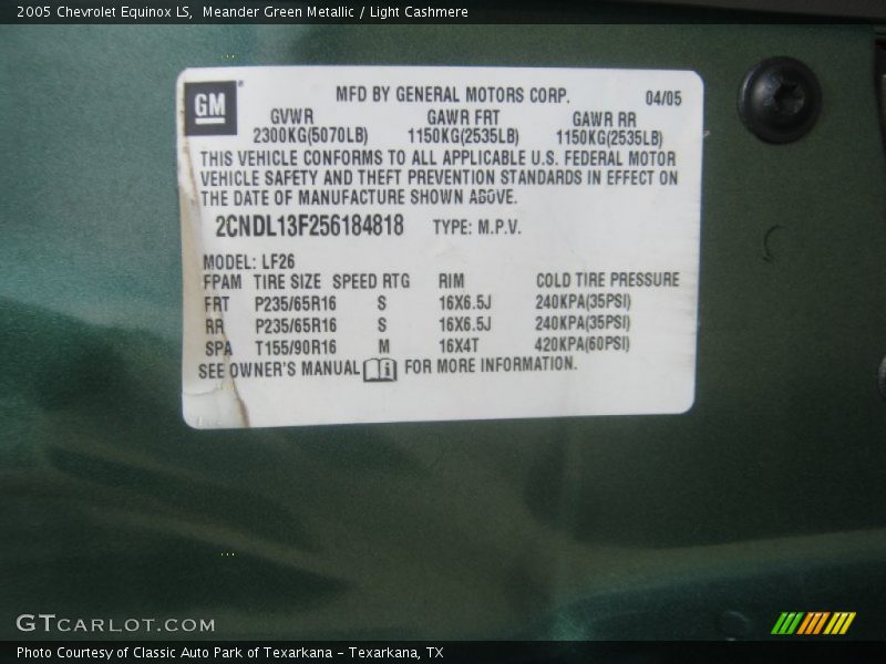 Meander Green Metallic / Light Cashmere 2005 Chevrolet Equinox LS