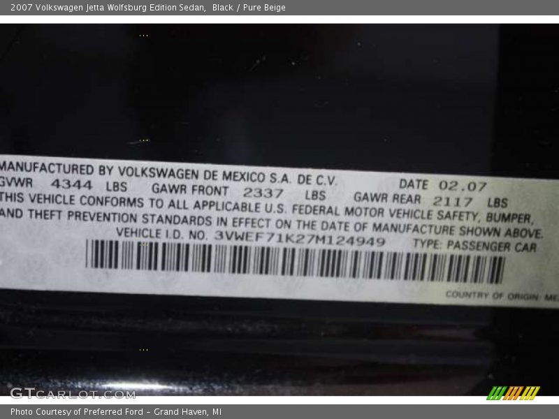 Black / Pure Beige 2007 Volkswagen Jetta Wolfsburg Edition Sedan