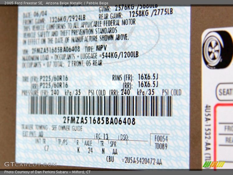 Arizona Beige Metallic / Pebble Beige 2005 Ford Freestar SE