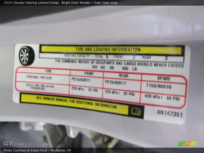 Bright Silver Metallic / Dark Slate Gray 2010 Chrysler Sebring Limited Sedan