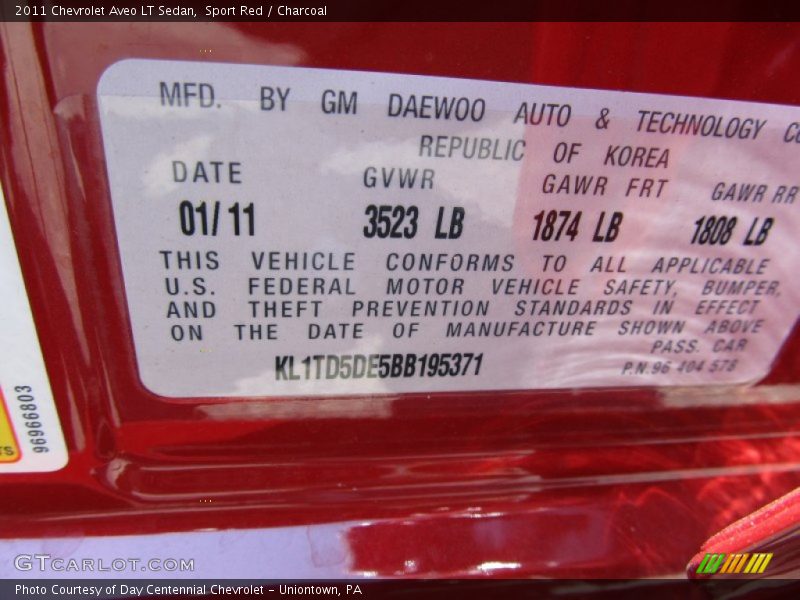 Sport Red / Charcoal 2011 Chevrolet Aveo LT Sedan