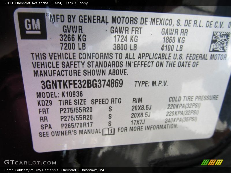 Black / Ebony 2011 Chevrolet Avalanche LT 4x4