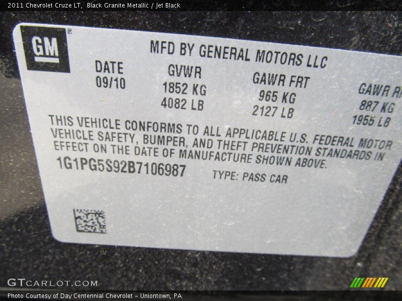 Black Granite Metallic / Jet Black 2011 Chevrolet Cruze LT