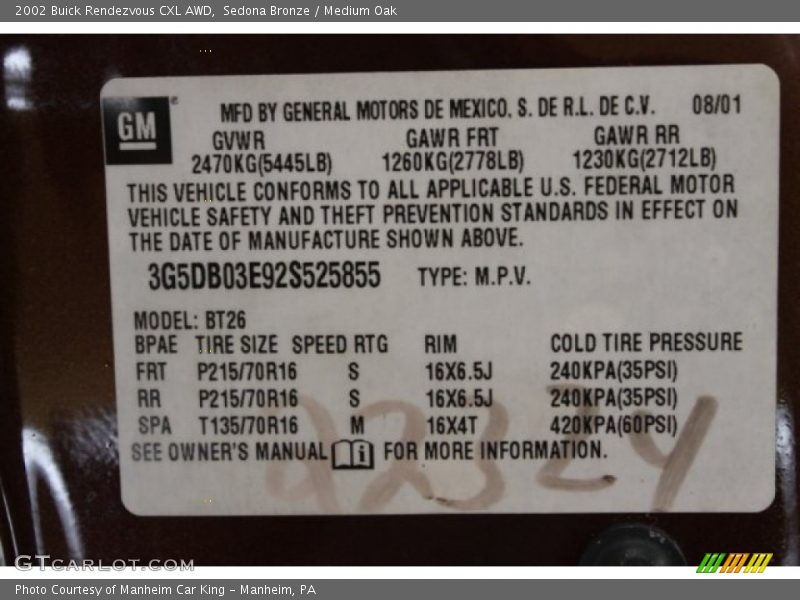 Sedona Bronze / Medium Oak 2002 Buick Rendezvous CXL AWD