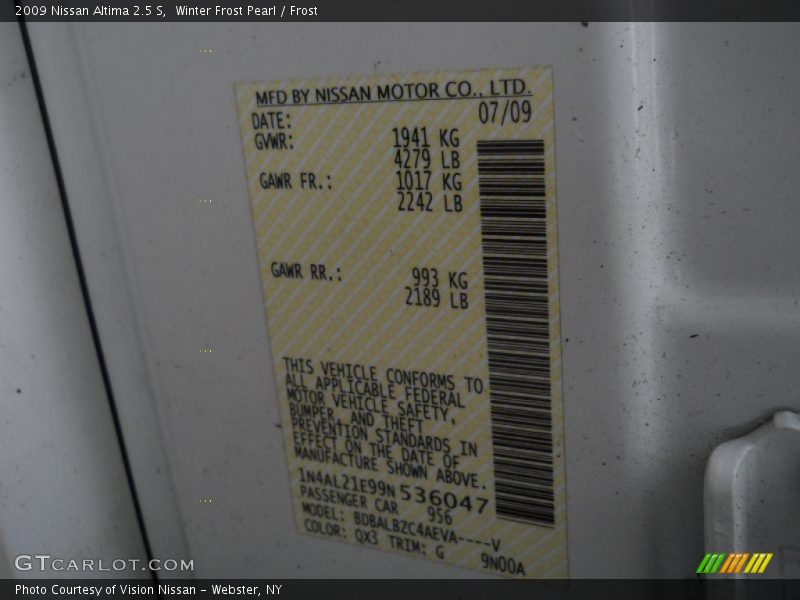 Winter Frost Pearl / Frost 2009 Nissan Altima 2.5 S