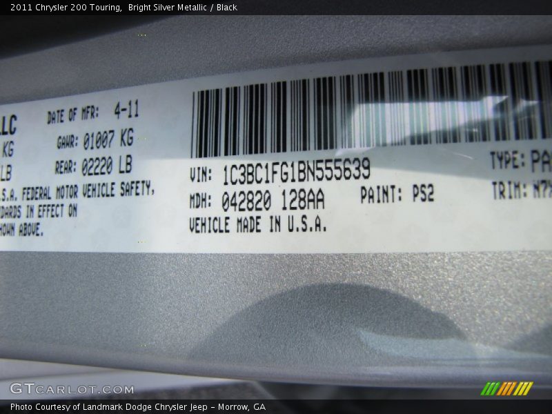 Bright Silver Metallic / Black 2011 Chrysler 200 Touring
