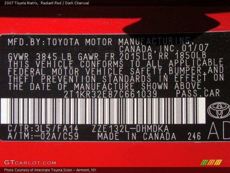 Radiant Red / Dark Charcoal 2007 Toyota Matrix