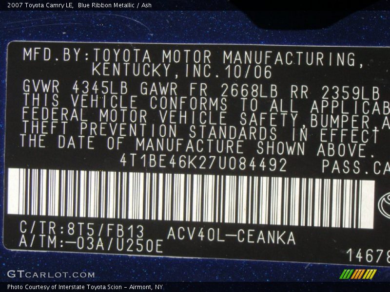 Blue Ribbon Metallic / Ash 2007 Toyota Camry LE