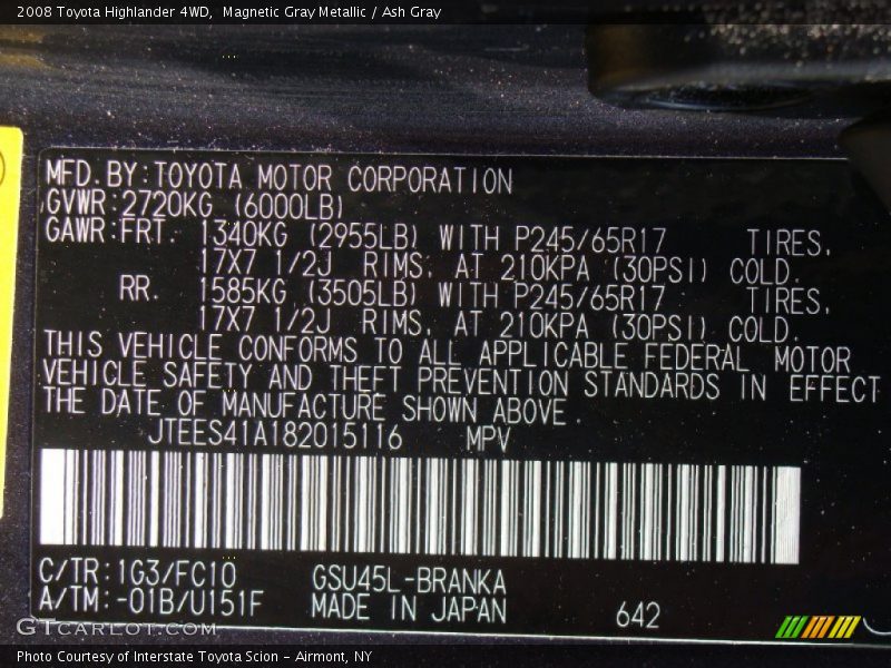 Magnetic Gray Metallic / Ash Gray 2008 Toyota Highlander 4WD