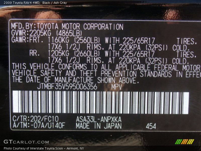 2009 RAV4 4WD Black Color Code 202