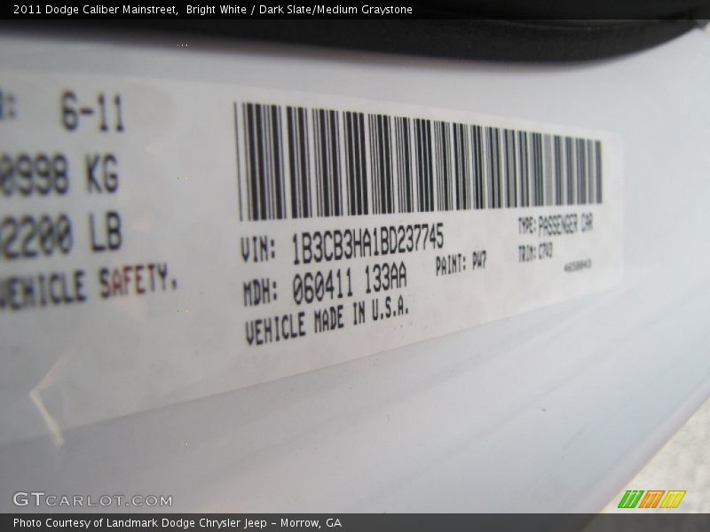 Bright White / Dark Slate/Medium Graystone 2011 Dodge Caliber Mainstreet