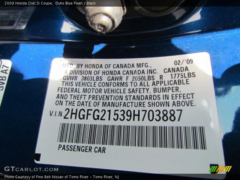Dyno Blue Pearl / Black 2009 Honda Civic Si Coupe