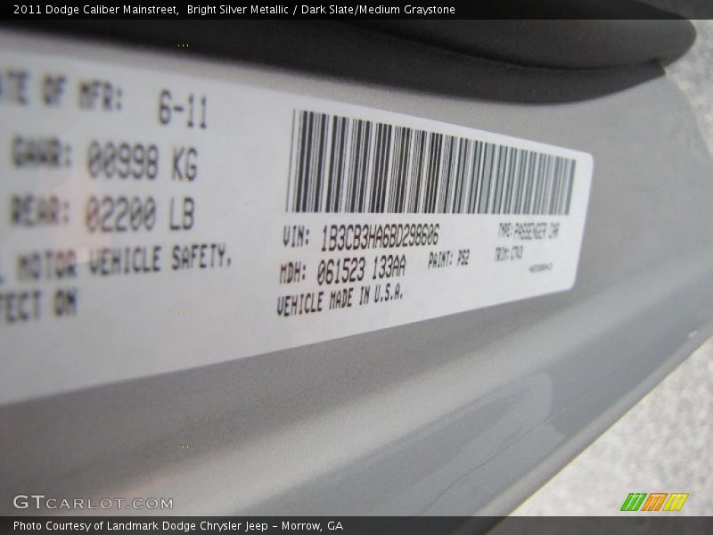 Bright Silver Metallic / Dark Slate/Medium Graystone 2011 Dodge Caliber Mainstreet