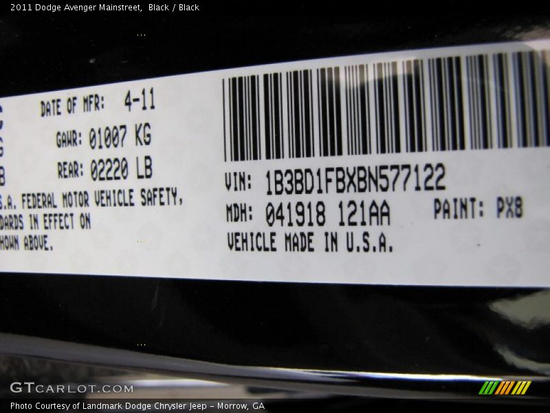Black / Black 2011 Dodge Avenger Mainstreet