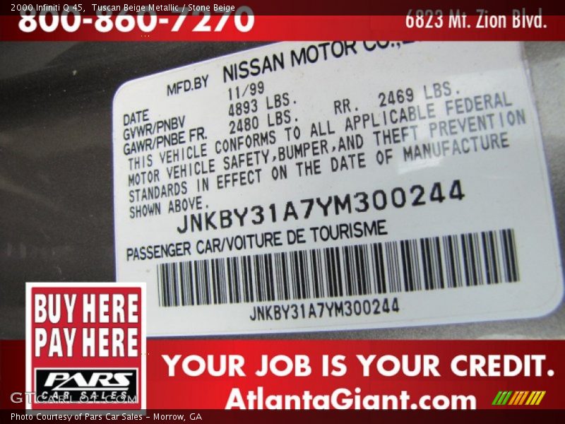 Tuscan Beige Metallic / Stone Beige 2000 Infiniti Q 45