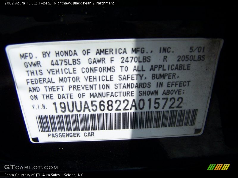 Nighthawk Black Pearl / Parchment 2002 Acura TL 3.2 Type S