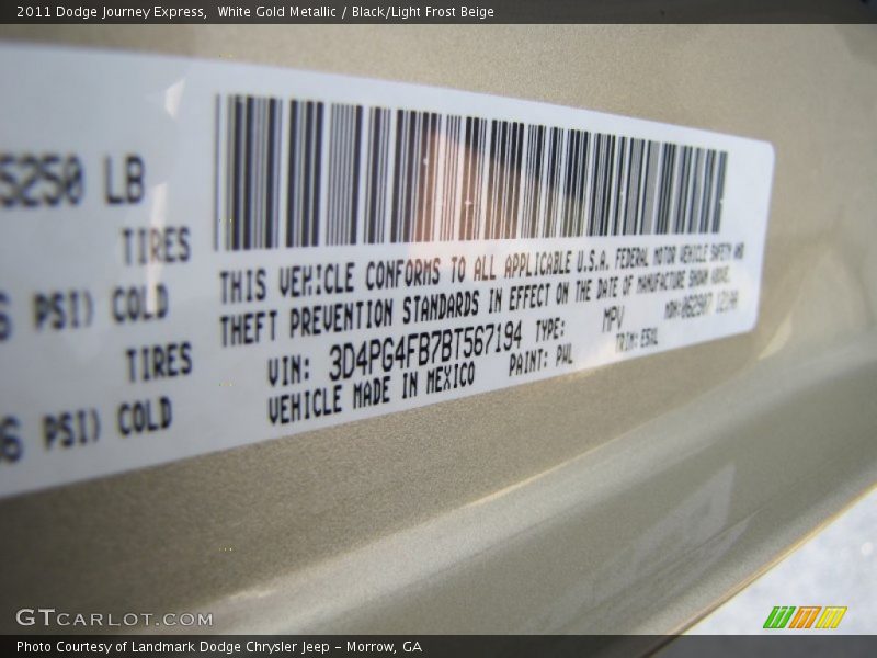 White Gold Metallic / Black/Light Frost Beige 2011 Dodge Journey Express