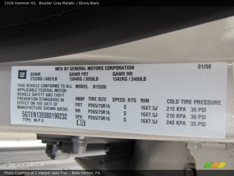 Boulder Gray Metallic / Ebony Black 2008 Hummer H3