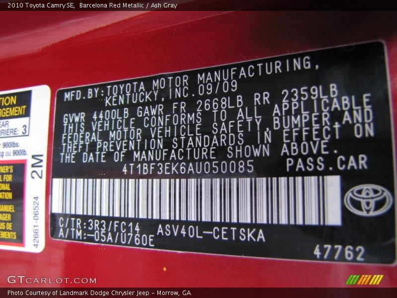 Barcelona Red Metallic / Ash Gray 2010 Toyota Camry SE