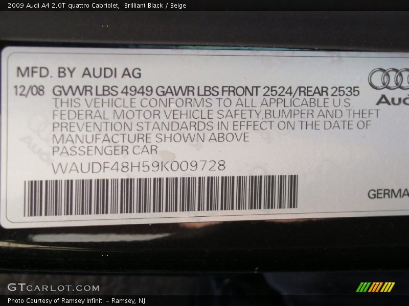 Brilliant Black / Beige 2009 Audi A4 2.0T quattro Cabriolet