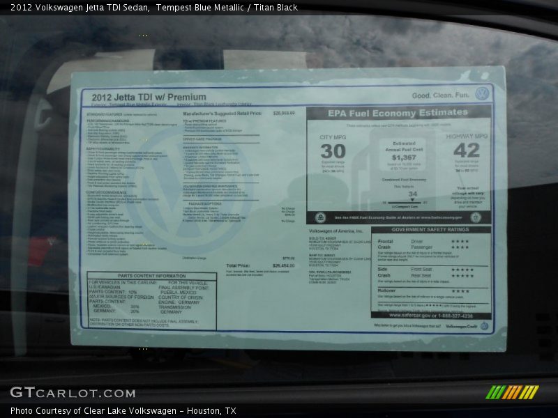  2012 Jetta TDI Sedan Window Sticker