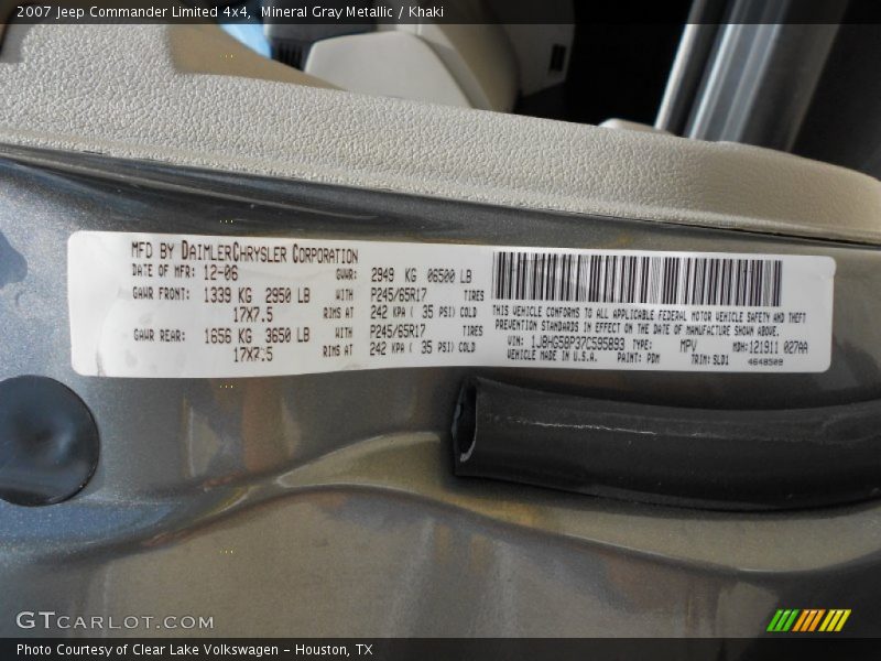 Mineral Gray Metallic / Khaki 2007 Jeep Commander Limited 4x4