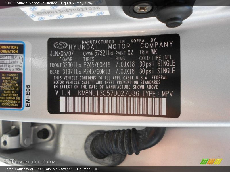 Liquid Silver / Gray 2007 Hyundai Veracruz Limited