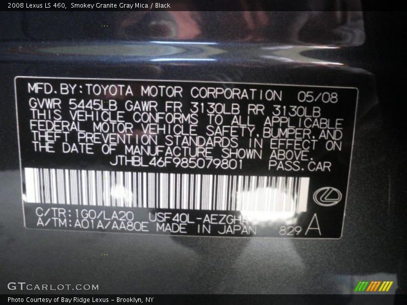 Smokey Granite Gray Mica / Black 2008 Lexus LS 460