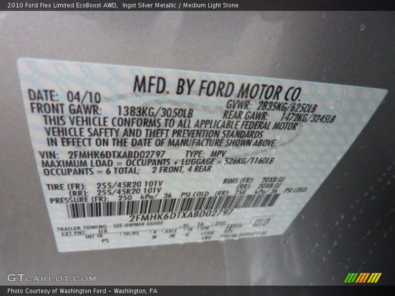 Ingot Silver Metallic / Medium Light Stone 2010 Ford Flex Limited EcoBoost AWD