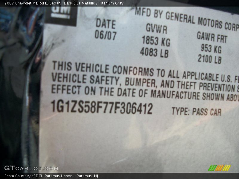Dark Blue Metallic / Titanium Gray 2007 Chevrolet Malibu LS Sedan