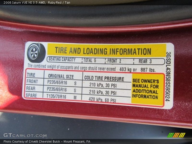Ruby Red / Tan 2008 Saturn VUE XE 3.5 AWD